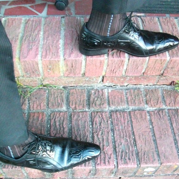 2PR Men's Sheer Black Thick N Thin with Pattern, Cap Toe Cap Heel Socks - 10 -13 - Picture 6 of 12